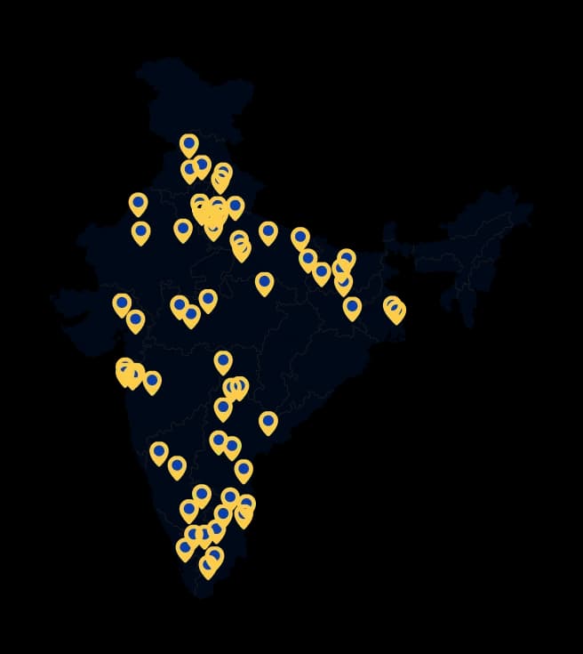 Map of India with team locations