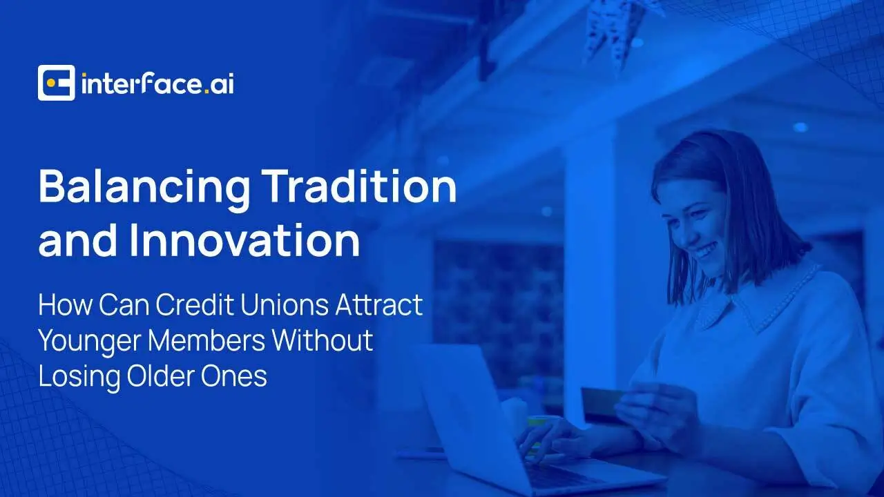 Corporate slide titled "Balancing Tradition and Innovation" on attracting credit union members.